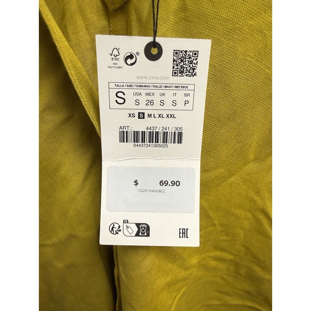 NWT Zara Yellow Linen Blend Kaftan Tunic Dress Size Small - Picture 4 of 11